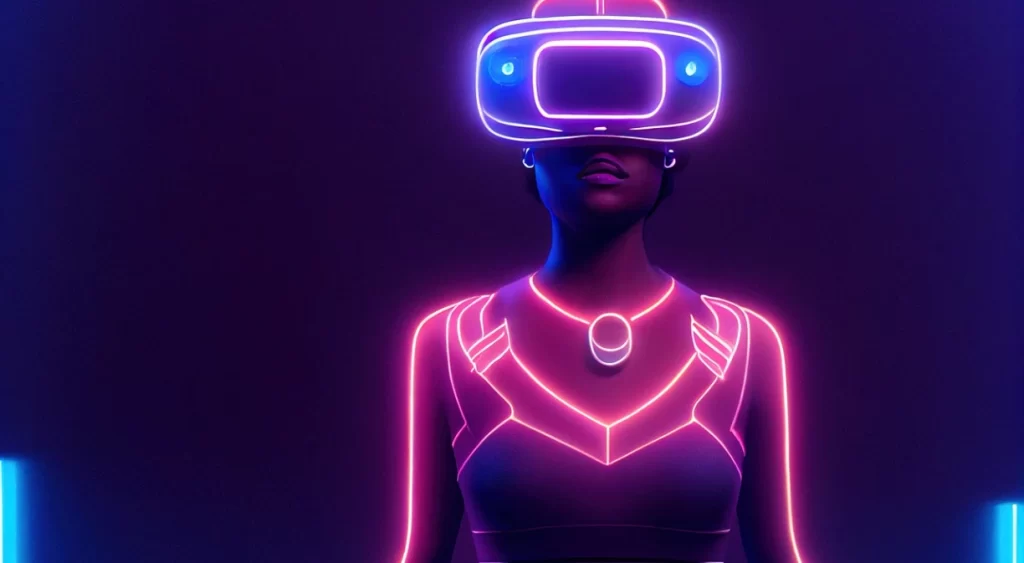 Mujer con gafas virtuales viendo el metaverso.