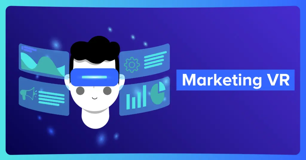 Ilustración de Marketing VR con usuario e interfaces