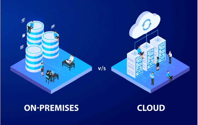 Diagrama 3D de infraestructura On-Premises vs Cloud