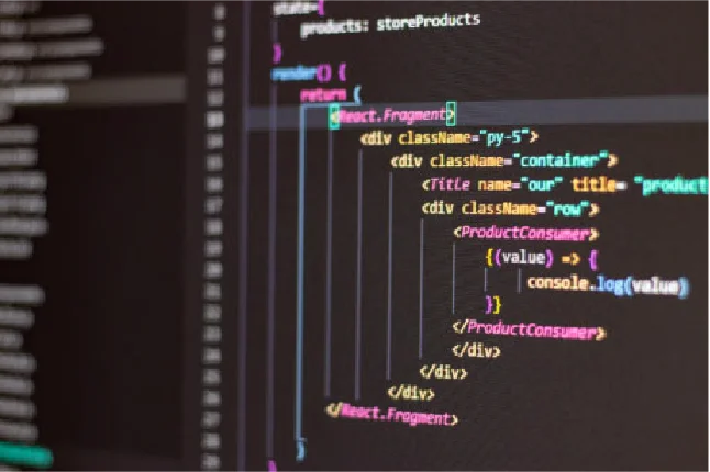 Soporte y Mantenimiento de Software Código React en pantalla oscura. para el desarrollo de una Página Web
