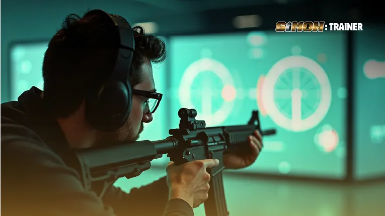 Entrenamiento en polígono de tiro virtual con rifle en simulador SIMON: trainer