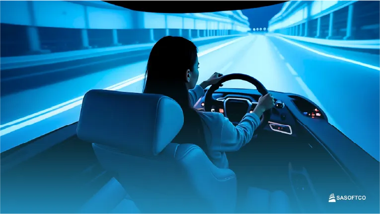 Usuario en simulador de conducción virtual
