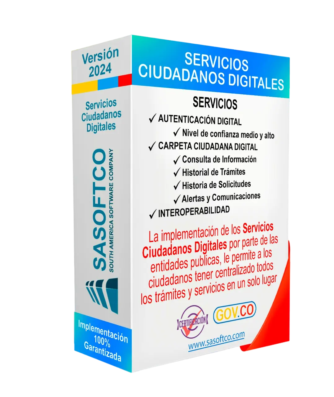Caja del software SASOFTCO versión 2024 para los servicios ciudadanos digitales conforme a la normativa GOV.CO.